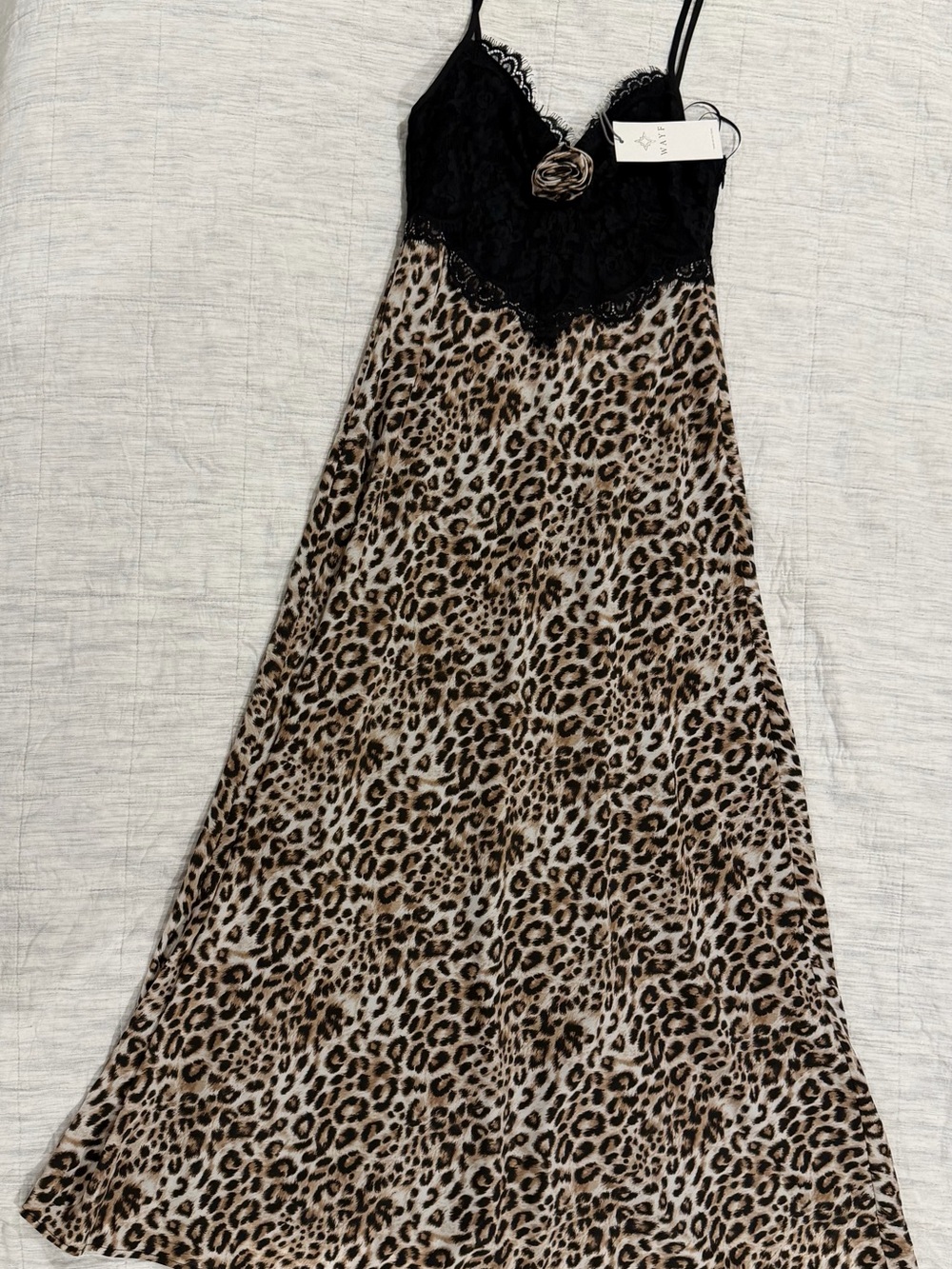 Wayf Leopard Print Lace-Trim Slip Dress